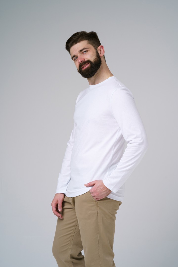 Мужской белый лонгслив из органического хлопка Uzor Wear